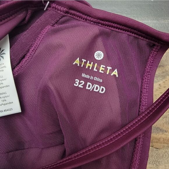 Athleta Marrakesh Side Scrunch Tankini Lycra UPF 50+ Maroon Quickdri 32D/DD - Picture 4 of 8